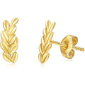 14K Real Gold Leaf Motif Post Earrings