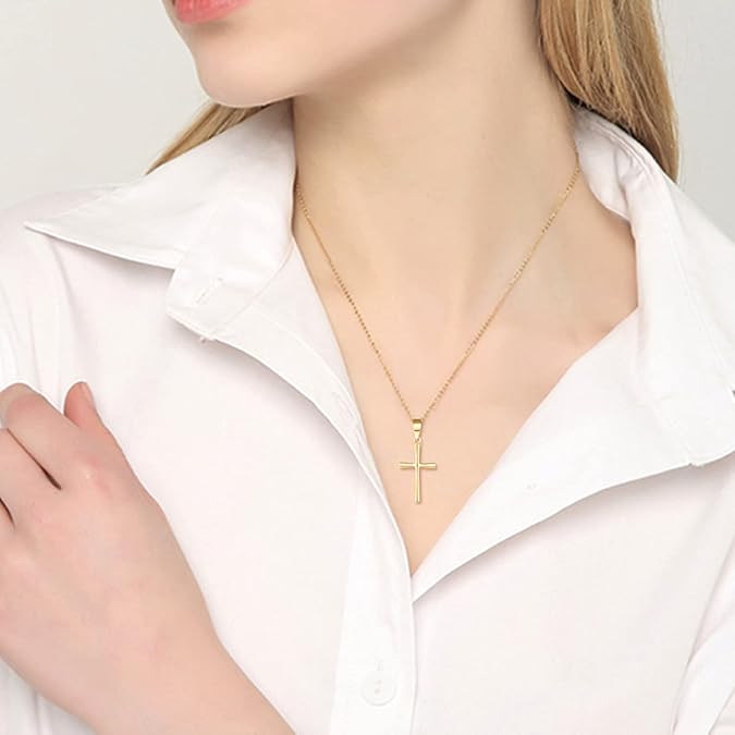 18K Real Gold Dainty Cross Necklace