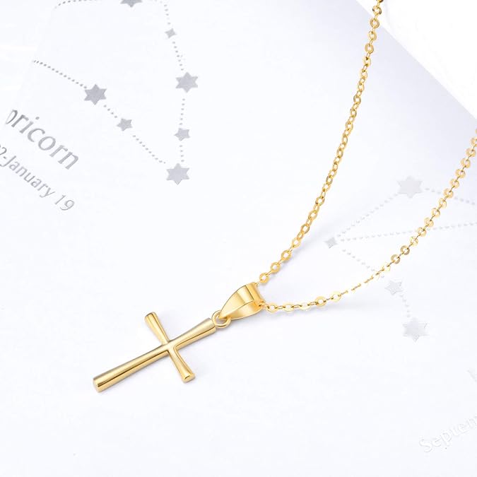 18K Real Gold Dainty Cross Necklace