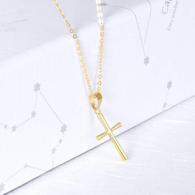 18K Real Gold Dainty Cross Necklace